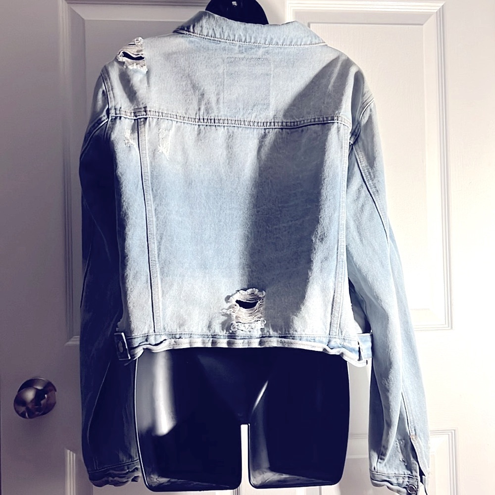 🔴 CLEARANCE🔖 ANGEL KISS EMBROIDERED STARS RIPPED DESTROYED DENIM JEAN JACKET 1X - Picture 7 of 12